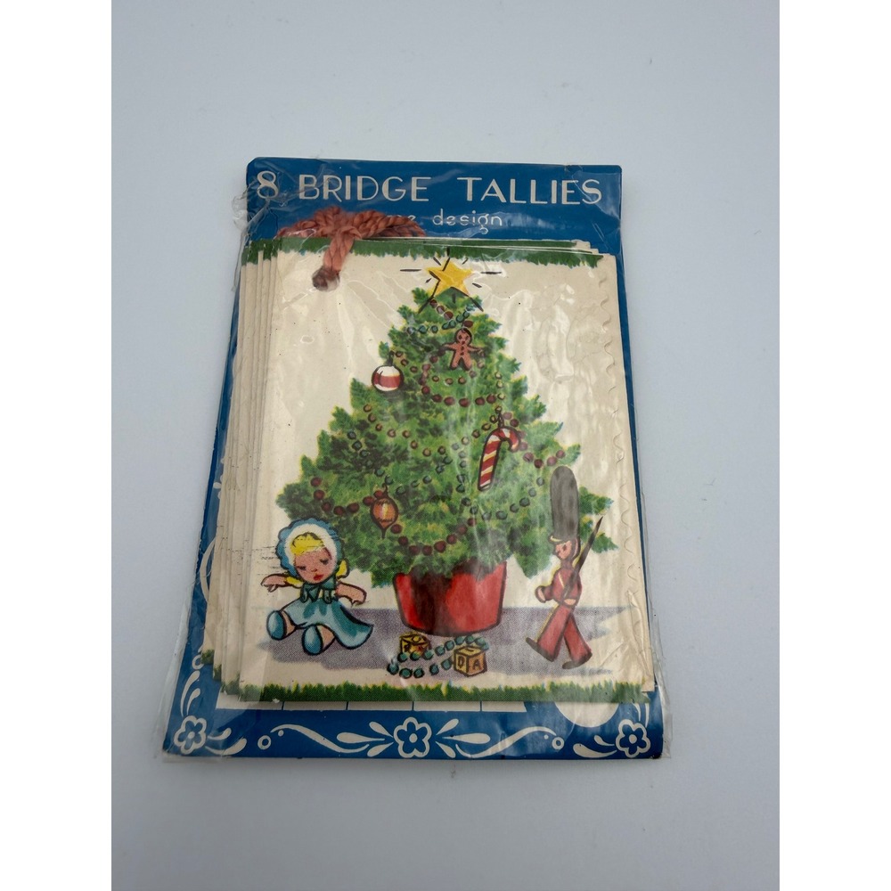 Vintage Christmas Bridge Tallies 8 Pack Mid Century Holiday Tree Doll Soldier